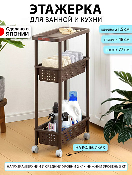 Этажерка узкая с 3 секциями на колесиках с ручкой 48х21.5х77 см SA-232223