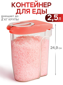 Контейнер прозрачный с красной крышкой 2 кг 20,3х10,5х24,9 см, RS-172642