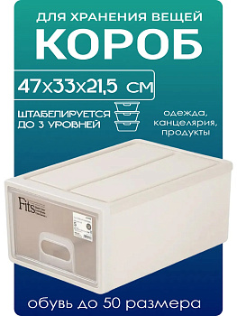 Короб для хранения вещей пластиковый, 47х33х21,5 см, TN-297082