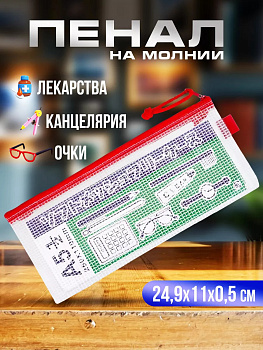 Папка для канцелярии / Кейс защитный на молнии 24,9х11х0,5 см, красный, PT-001990-R