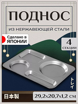 Поднос из нержавеющей стали 4 секции 29,2х20,7х1,2 см T-406654