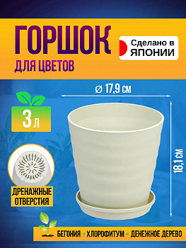 Вазон на поддоне круглый 3 л, Д17,9*18,1 см Yamato, Y-0031
