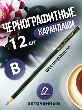 Набор простых карандашей (B) / Карандаш чернографитный заточенный, 12 шт, PT-041876