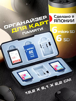 Органайзер-футляр для хранения карт памяти 12,2*6,1*2,2 см, L-8826BK