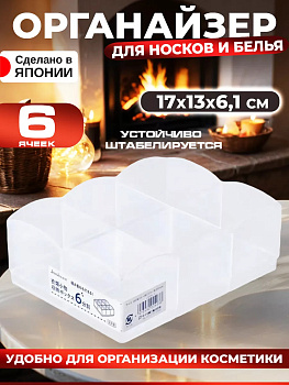 Органайзер для косметики / Контейнер для мелочей с 6 отделениями, 17х13х6,1 см, L8104