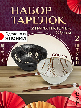 Набор глубоких тарелок / Боул 2 шт + палочки, AW-026250