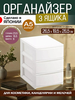 Органайзер для хранения с 3 выдвижными ящиками 26.5х19.5х26 см. SA-229049