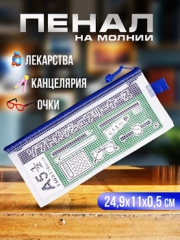 Папка для канцелярии / Кейс защитный на молнии 24,9х11х0,5 см, синий, PT-001990-BL