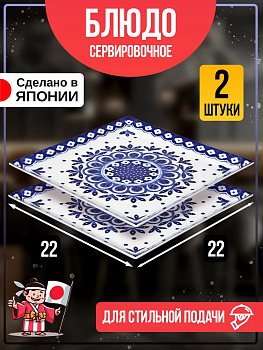 Набор тарелок для подачи / Блюдо сервировочное из фарфора 22х22х1,8 см, 2 шт, AW-0179