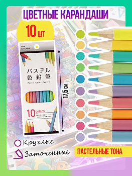 Набор цветных карандашей / Карандаш для творчества, заточенный, 10 шт, PT-061106
