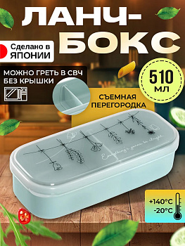 Ланч-бокс (S) / Контейнер для еды 510 мл, 18,2х8х5 см, Светло-зеленый, прозрачный, K669GR