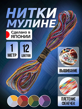 Мулине / Нить хлопковая для вышивания 12 цветов, P-012389