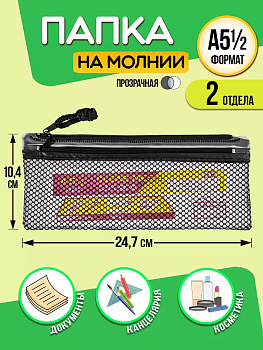 Папка для канцелярии / Кейс защитный на молнии 24,5х10,4х0,5 см, черный, PT-002591-BK
