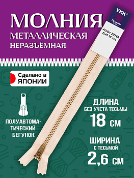 Молния для одежды / Застежка металлическая 21х2,6х0,6 см, бежевый, P-121609-IV