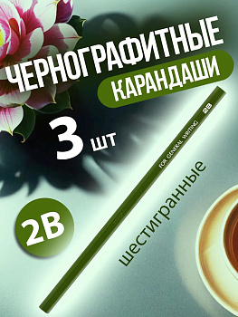 Набор простых карандашей (2B) / Карандаш чернографитный незаточенный, 3 шт, PT-091601