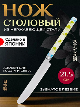 Нож столовый из нержавеющей стали 21,5х1,8х1,2 см, T-001934