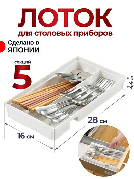 Лоток для столовых приборов белый, 5 секций 28х16х4,4 см, R-100199