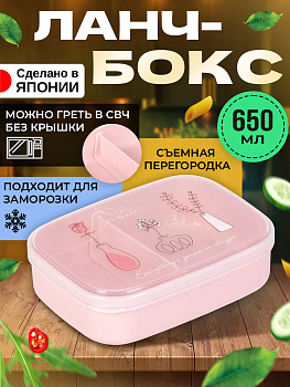 Контейнер для еды/ланч-бокс, 650мл; 16,1х12х4,8см розовый, K667