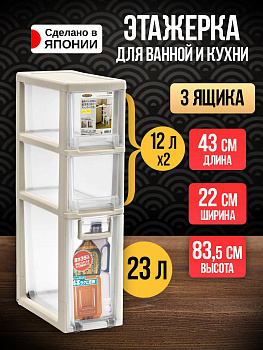 Этажерка с 3 ящиками на колесиках 42,3х22х83,5 см, TN-097880