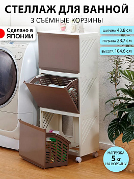 Этажерка на колесиках с 3 съемными ящиками 43,8х28,7х104,6 см, 212733